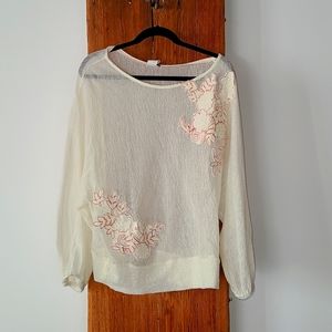 EUC Anthropologie Akemi + Kin  Light Sheer Sweater Top flowers Sz L